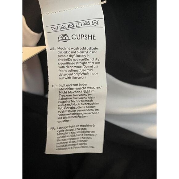 CUPSHE Women’s 1 Piece Swimsuit L Black White Colorblock Deep V Neck Wide Strap - Picture 8 of 9